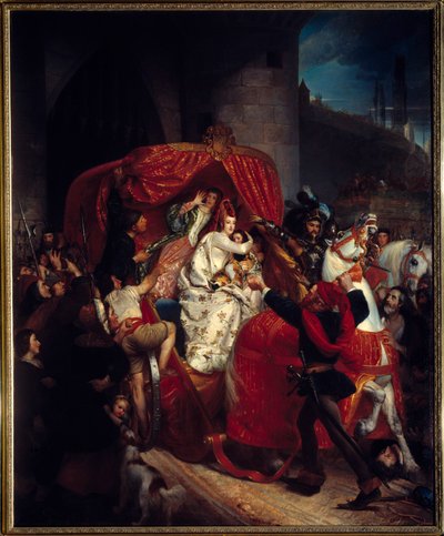 1436 Brugge isyanı: “” Burgonya Düşesi Brugge kapılarında””” Portekizli Isabella (1397-1471), oğlu Temerary Charles ile tahkimatlar altında tutuklandı. Sophie Rude (1797-1867) 1841 Sun tarafından tablo. 1,84x1,5 m Dijon, F Müzesi by Sophie Rude