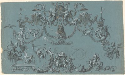 Frolicking Putti, Animals ve Jesters ile Arabeskler by South German 18th Century