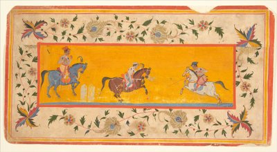 Üç Polo Oyuncusu, yaklaşık 1600-25 (kağıt üzerine mürekkep ve sulu boya) by South Indian School