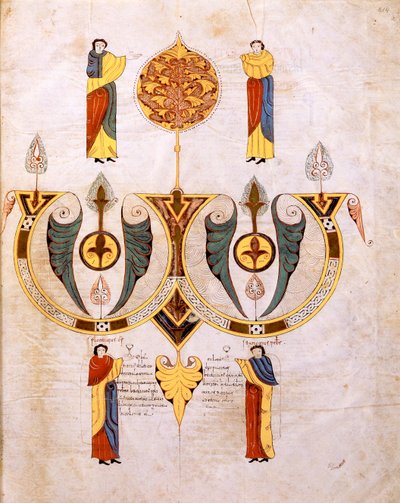 İki minyatürcü, Florencio ve Sancho'nun portreleriyle St. Isidores'in Vizigot-Mozarabik İncili Kolophon'u, fol.514r., AD 960 (parşömen üzerinde tempera) by Spanish School