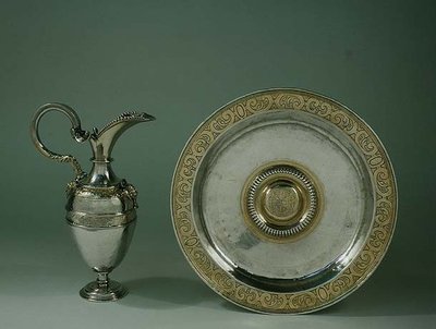 Ewer ve havza, Aragon veya Kastilya, 16. yüzyılın sonları (gümüş koli yaldızlı) by Spanish School