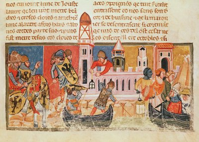 'Libre Verd', c.1380'den (parşömen) savaşta iki şövalyeyi betimleyen tarihi ilk 'B' by Spanish School