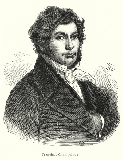 Jean-Francois Champollion, Fransız bilgin, filolog ve Eski Mısır hiyerogliflerinin (litho) deşifrecisi by Spanish School