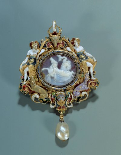 Mücevher: Bir minyatür ile altın yuvarlak kolye emaye. 1550-1575. karartmak 0,12x0,72 m. Paris, Louvre Müzesi by Spanish School