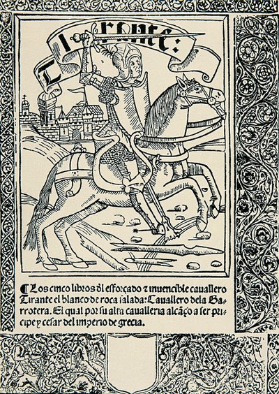 Bineğindeki şövalye, İspanyol eseri Tirant lo Blanc'ın cephe parçası, Joanot MARTORELL (1413-1468) by Spanish School