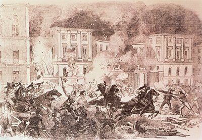 Madrid'de Popülist Ayaklanmalar, İsyancılar 1854'te Kraliçe Maria Christina'nın Sarayını Ateşe Vermeye Çalışıyor (lito) by Spanish School