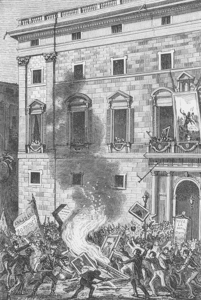Barselona Halkı Bourbonların Yakılan Portreleri, 1868 (gravür) by Spanish School