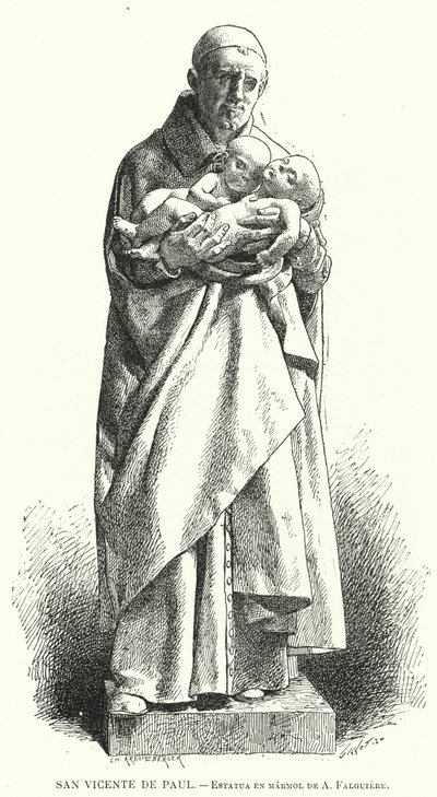 St Vincent de Paul, Fransız Katolik rahibi, Jean Alexandre Joseph Falguiere tarafından mermer heykel (lito) by Spanish School