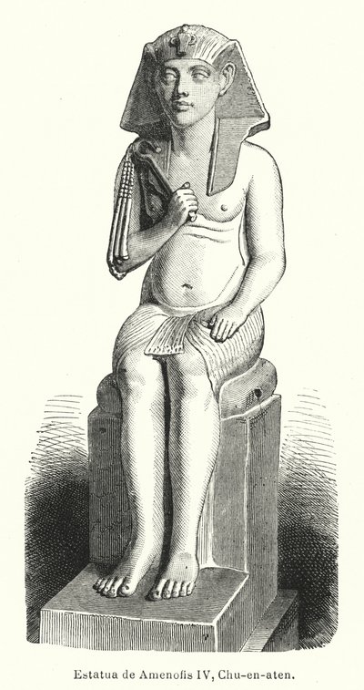 Antik Mısır Firavunu Amenhotep IV (Akhenaten) heykeli (litho) by Spanish School