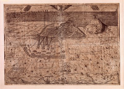 Katalonya'nın kaldırılması veya orakçılar savaşı (1640-1659), Barselona'nın denizden ve karadan karargahı, İspanya Kralı IV. Philip'in (1605-1665) birlikleri tarafından. Gravür 1652. Şehir Tarihi Müzesi, Barselona. by Spanish School