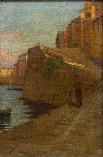 Newlyn Slip üzerine figür (isimsiz) (tuval üzerine yağlı boya) by Stanhope Alexander (school of) Forbes