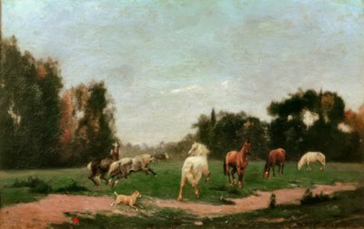 Çayırda koşan atlar by Stanislas Lepine