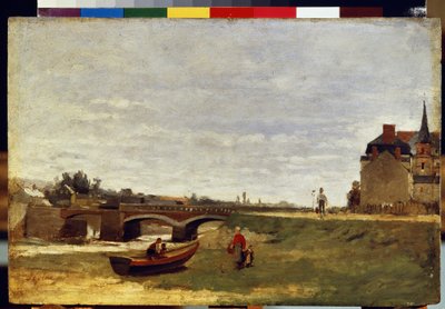 ""Payage au pont"" (Köprü ile manzara) Stanislas Lepine (1836-1892) 1870 tarafından yapılan resim yaklaşık olarak Dim. 26x39.5 cm Ermitaj Müzesi, Sankt Petersburg by Stanislas Victor Edouard Lepine