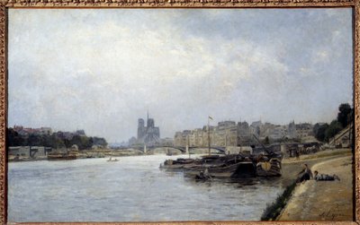 Cite adası ve Saint Louis adası, Stanislas Lepine (1835-1892) tarafından Austerlitz köprüsünden görülen 19. yüzyıl Güneşi. 0,83x0,51 m Paris, Musee Carnavalet by Stanislas Victor Edouard Lepine