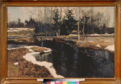 Bir bahar akışı. Stanislav Yulianovich Joukovski (Zhukovsky) (1873-1944) tarafından boyanmış, teneke üzerine yağlı boya by Stanislav Joulianovitch Joukovski