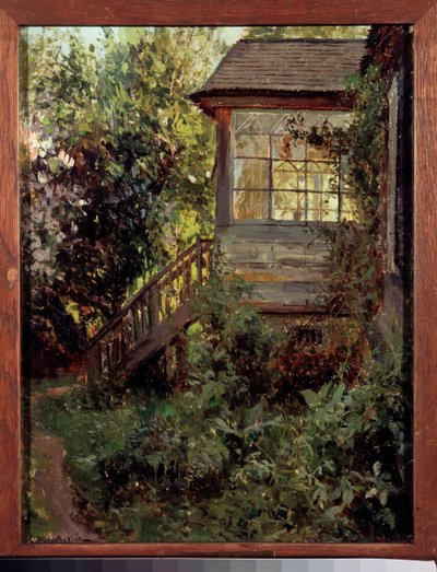 Bir kır evi. Teras. Stanislav Yulianovich Zhukovsky'nin (Zhukovsky) (1873-1944) tablosu, tuval üzerine yağlı boya. Rus sanatı, 19.-20. yüzyılın sonları. Devlet Tretyakov Galerisi, Moskova. by Stanislav Joulianovitch Joukovski