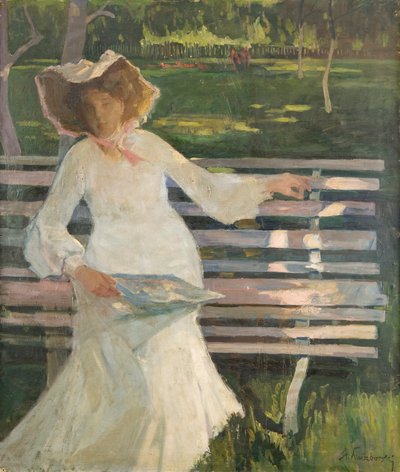 Bir Bankta, 1905 dolayları (tuval üzerine yağlıboya) by Stanislaw Kuczborski