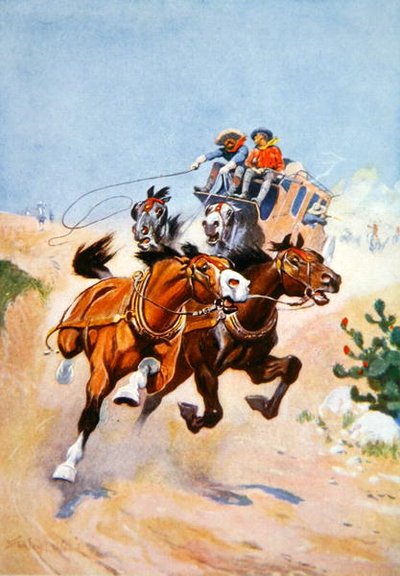 Kızılderililer tarafından takip edilen posta arabası (renkli taş) by Stanley L. Wood