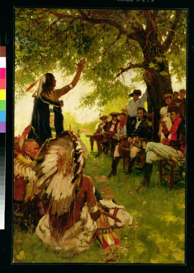 Tecumseh, General Harrison ile Buluşuyor (tuval üzerine yağlı boya) by Stanley Massey Arthurs