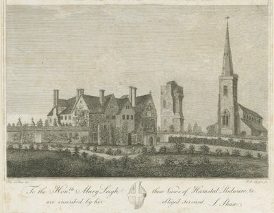 Hamstall Ridware - Kilise ve Malikane: gravür, nd [1762-1802] by Stebbing Shaw