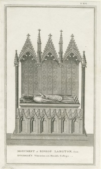 Lichfield Katedrali - Piskopos Langton Anıtı: gravür, nd [1762-1798] (baskı) by Stebbing Shaw