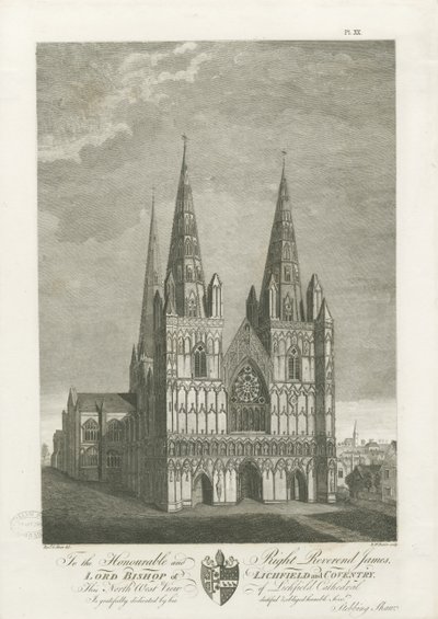 Lichfield Katedrali - Batı Cephesi: gravür, nd [1762-1802] (baskı) by Stebbing Shaw