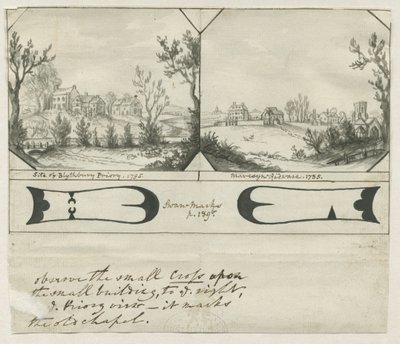 Mavesyn Ridware - Blythbury Manastırı Sitesi: Hint mürekkebi çizimi, 1795 by Stebbing Shaw