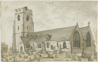 Rugeley Kilisesi (Eski): sulu boya, nd [1762-1802] (resim) by Stebbing Shaw