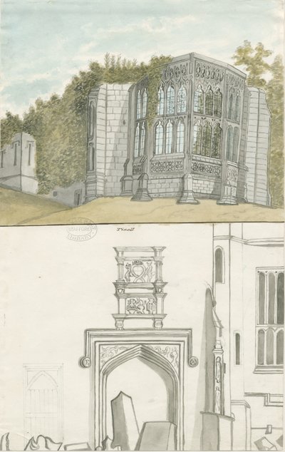 Tixall - Gotik Pencere ve Hanedan Eski Eserler: sulu boya boyama, nd [1762-1802] (resim) by Stebbing Shaw