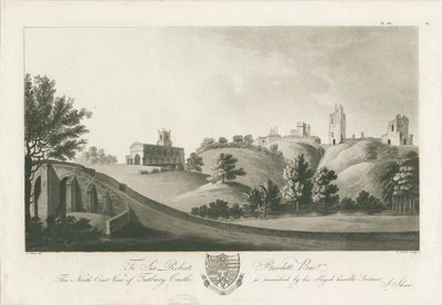 Tutbury Kalesi - Kuzey Doğu Görünümü: aquatint gravür, nd [c 1798] (baskı) by Stebbing Shaw