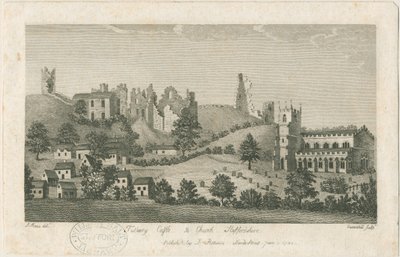 Tutbury Kalesi ve Kilisesi - Güney Doğu Görünümü: gravür, nd [1762-1792] (baskı) by Stebbing Shaw