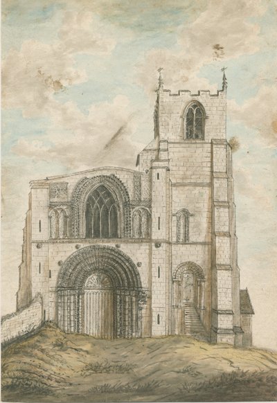 Tutbury Manastırı Kilisesi: sulu boya, nd [1762-1802] by Stebbing Shaw