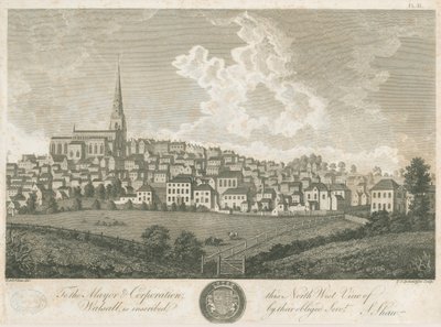 Walsall Town - Kuzey Batı Görünümü: gravür, nd [c 1798] by Stebbing Shaw