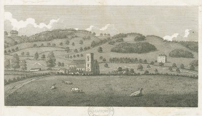 Wolseley - Colwich Kilisesi ve Oakedge Evi: gravür by Stebbing Shaw
