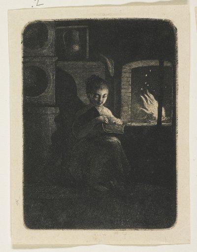 Ateşin Yanında Kitap Okuyan Genç Kız by Stefan Juliusz Norblin de la Gourdaine