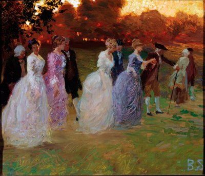 Sarayın dönüşü Dünyevi bir olaydan (parti veya resepsiyon) dönen zarif gençler (Saraydan dönüş) Tablo Stefano Baghino (1881-1920) genleri, Galleria d