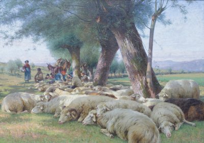Dinlenen koyun, 1900 civarı (tuval üzerine yağlıboya) by Stefano Bruzzi