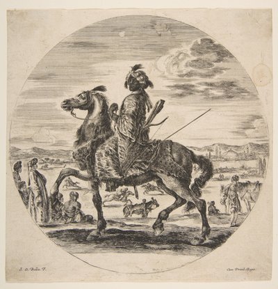 Ortada ayakta ve oturmuş Türkler, yüzü sola dönük, Mağribi bir süvari, bir..., yakl. 1651. by Stefano della Bella