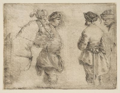 Bir Atı Dizginlerinden Yatıran ve Diğer İki Adamla Konuşan Bir Sırık, yak. 1662. by Stefano della Bella