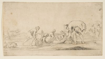 Ağlarını getiren bir balıkçı, solda bir balyayı sağa iten bir adam, iki kişilik..., yakl. 1662. by Stefano della Bella