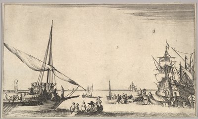 Limana gelen bir kadırga, merkezde birkaç kayık, limandan sağa doğru gemiler, fro..., 1639. by Stefano della Bella