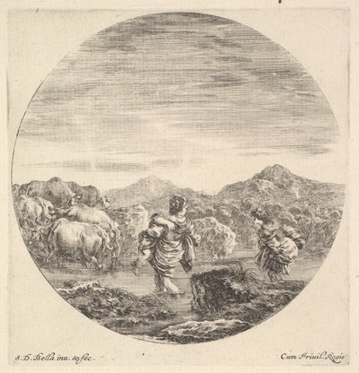 Ortada bir çocuk taşıyan bir kadın, arkadan görülüyor, başka bir kadın sağda, yüz..., yakl. 1643-48. by Stefano della Bella