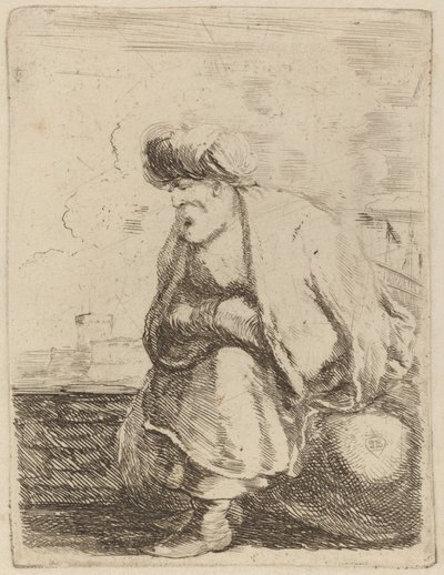 Kayaya Oturmuş Sarıklı Yaşlı Bir Türk by Stefano della Bella