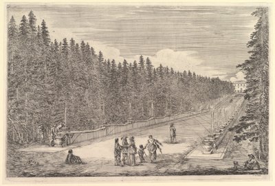 Bir çeşme sokağı, ortada bir grup insan, sağda oturan bir adam ve köpek, iki..., yakl. 1653. by Stefano della Bella