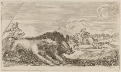 Köpek tarafından kovalanan yaban domuzu by Stefano della Bella