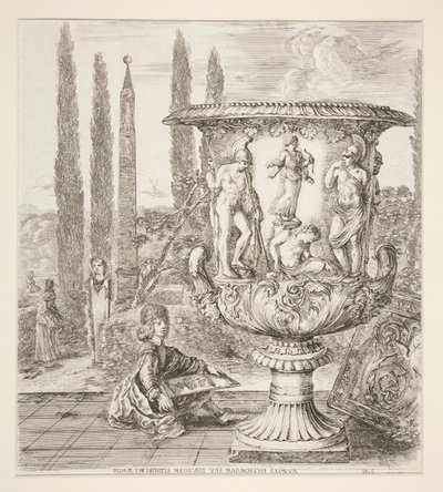 Bir İtalyan Bahçesinde Medici Vazosunu Çizen Çocuk by Stefano della Bella