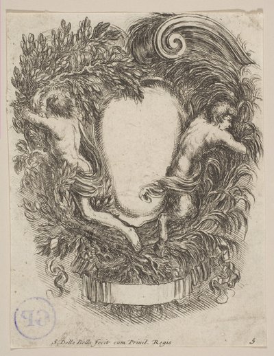 Apollo ve Pan tarafından Çerçevelenen Kartuş, 1647. by Stefano della Bella