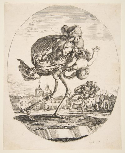 Bir Bebek Taşıyan Ölüm, Beş ölümden Les cinq Morts, ca. 1648. by Stefano della Bella