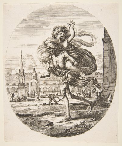Bir çocuğu taşıyan ölüm, Beş ölümden Les cinq Morts, ca. 1648. by Stefano della Bella