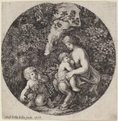 Ormanlık Bir Peyzajda Bir Çocuğu Emziren Kadın Satyr by Stefano della Bella